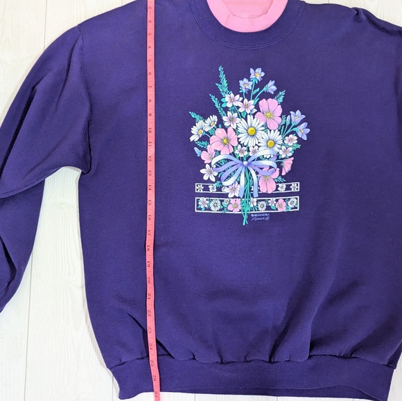 Vintage Morning Sun Sweatshirt Women's Size XL Forrer Purple Pink Floral - Picture 8 of 9
